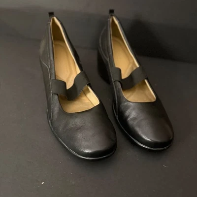 Naughty Monkey League Black Leather Elastic Strap Wedge Mary Jane Shoes Women 10 - Image 1 of 4