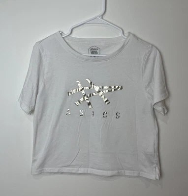 Camiseta corta ASICS para mujer con gráfico de lámina talla mediana blanca cuadrada para correr Foto 1 de 4