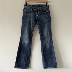 Y2K ReRock For Express Bootcut Jeans Sz 6 Thick Stitch Cowgirl Country Rodeo - Picture 1 of 19