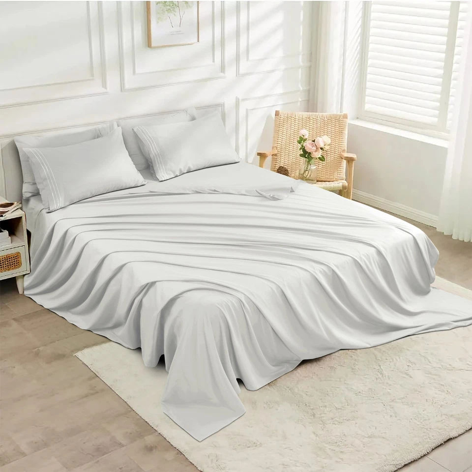 Juego de sábanas completas serie 1800 6 piezas bolsillo profundo suave doble king queen Foto 1 de 1