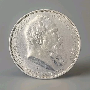 1911 D Germany Silver 3 Mark Bavaria 90Th Birthday Prince Luitpold KN#998 UNC - Picture 1 of 2
