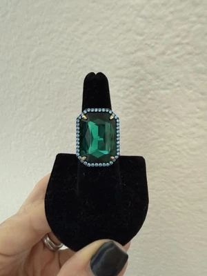Green Emerald Cut Ring with Blue Rhinestones - Size 7 - Banana Republic- EUC! - Image 1 of 4