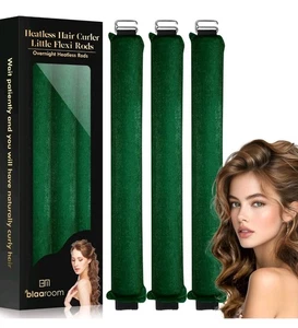 Heatless Lockenwickler, Satin Velvet Flexi Stäbe, No Heat Curling - 3 Stück Grün - Bild 1 von 6