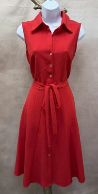 NWT Sharagano New York Red Sleeveless Collared Belted Shirt Dress Size 10 - Image 1 of 4