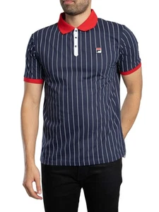 Fila Men's Classic Vintage Striped Polo Shirt, Blue - Picture 1 of 5