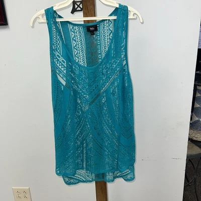 Mossimo Talla XXL Teal Corte Transparente Azteca Boho Camiseta sin Mangas Natación Cubierta  Foto 1 de 4