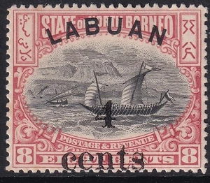 Borneo Norte - Labuan EDVII SG131, 4c sobre 8c, Montado COMO NUEVO. Gato 25€. - Imagen 1 de 2