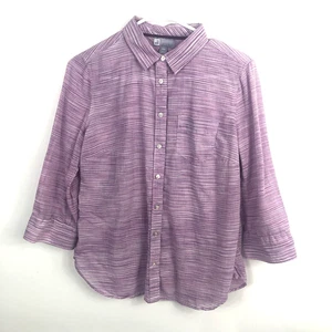 JCP JC Penny Women's Collar Purple White Stripe Button Up Pocket 3/4 Sleeve PM - Picture 1 of 10