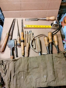 Vintage Hand Planer Chisel Carpentry Tools Set Wood Working Lathe USA 19 Piece - Picture 1 of 8
