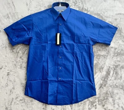 Marquis платье рубашка на пуговицах мужской размер M 15 1/2 Royal синий короткий рукав новый - Изображение 1 из 4