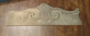 Primitive Antique Carved Wood Architectural Crest AS IS LOSS distressed 13.5x42" - Picture 1 of 13