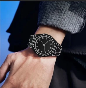 New Sketch Black Modern 3D Sketch Art Fashion Leisure Quartz Movement Watch Gift - Picture 1 of 4