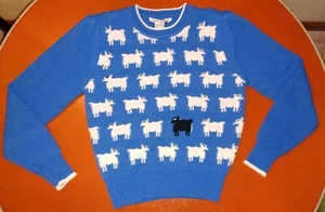 Vintage Black Sheep Blue Jacquard Sweater Women's Medium Princess Diana Pullover - Picture 1 of 9