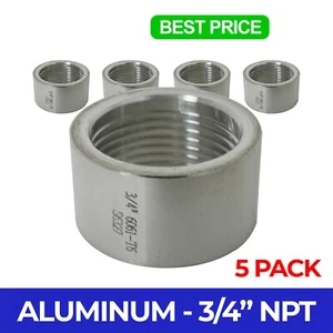 (Paquete de 5) Tapón de montaje de tubería de soldadura de medio acoplamiento de aluminio NPT de 0,75" 3/4" - Imagen 1 de 5