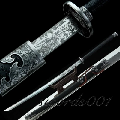 56 In Sharp Miao Dao Broadsword Chinese Saber Carbon Steel Ward Off Bad Luck - Image 1 of 4