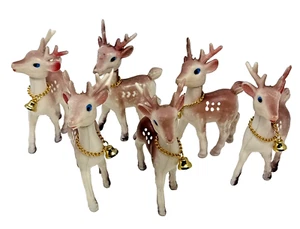 Vintage Lot of 6 1950's Plastic Swivel Heads Reindeer Figurines - Picture 1 of 15