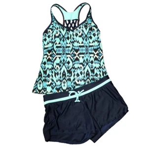 ZeroXposure Swimwear Tankini Tank & Swim Short Padded Lined Racerback Blue S - Picture 1 of 24