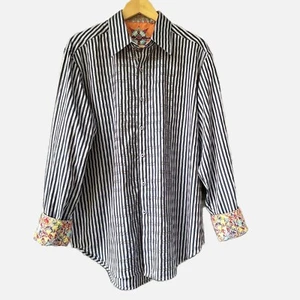 Robert Graham Flip Cuff Hemd Herren Größe Large Knopfleiste gestreift Kleid Karriere - Bild 1 von 10