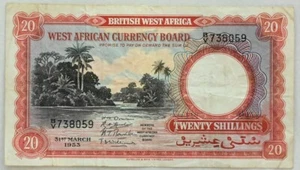 British West Africa 1953 20 Shillings F-VF Scarce P9 RC0477 combine shipping - Picture 1 of 2