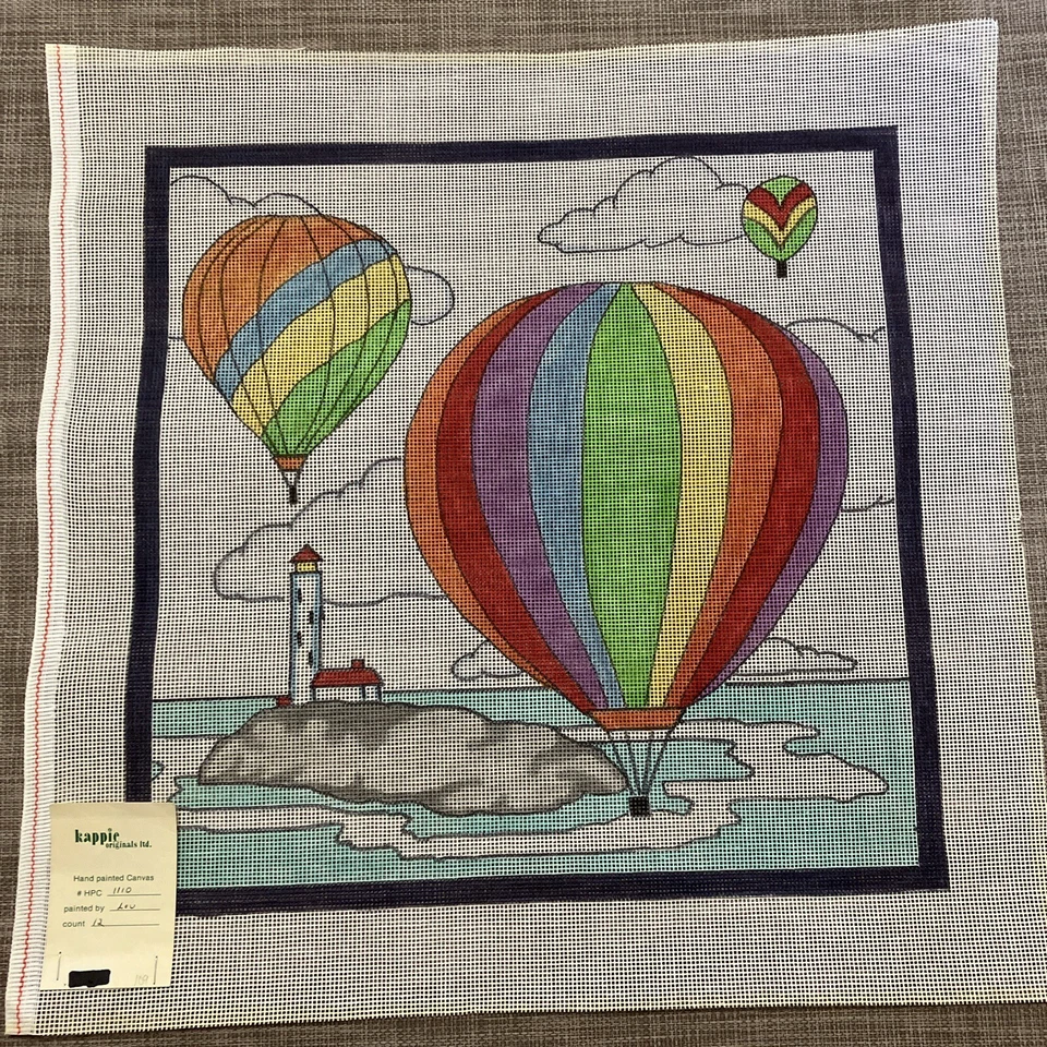 Handpainted Needlepoint | Lighthouse & Balloons | **Must Read Description** - Image 1 of 1