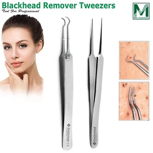 Blackhead Remover Tweezers Acne Pimple Blemish Extractor Curved Needle Clip Tool - Picture 1 of 9