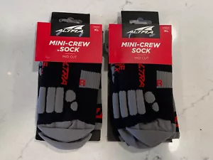 Altra Running Mini Crew Socks Mid Cut Size XL X Large Black and Gray - 2 Pairs - Picture 1 of 5