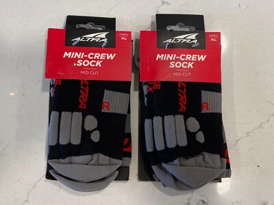 Altra Running Mini Crew Socks Mid Cut Size XL X Large Black and Gray - 2 Pairs - Image 1 of 4