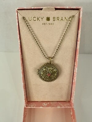 Lucky Brand Gold Tone Medallion Locket  Semi Precious Stone Accent Necklace - Image 1 of 4
