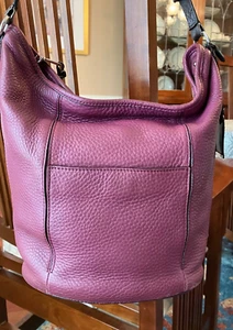 Cole Haan Pebbled Eggplant Leather Large Duffle Messenger Crossbody Bag - Picture 1 of 6