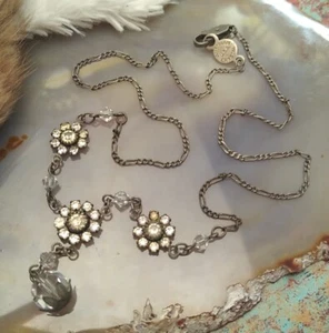 Signed Genuine AUSTRIAN CRYSTAL Clear Lariat Necklace Flowers w/Drop Bead! - Picture 1 of 7