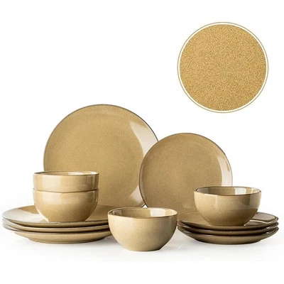 12PC Dinnerware Set Ceramic Plates Bowls Durable Safe Dishwasher Microwave New - Image 1 of 4