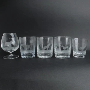 Kenyan African Animals Queen Lace Crystal Lot of 5 Flawed Tumblers & Brandy - Picture 1 of 9