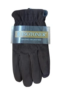 Isotoner Herren gebürstete Mikrofaser dunkelbraune Handschuhe mit gerafftem Handgelenk Medium Neu mit Etikett - Bild 1 von 5