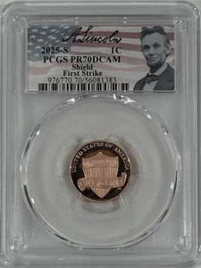2025 S Proof Lincoln Shield Cent PCGS PR70DCAM FS, Signed Portrait Label - Picture 1 of 2