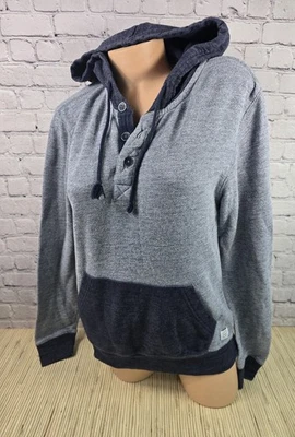 Sudadera con Capucha Y2K Lucky Brand S Pullover Azul Gris Logo Informal Botón Cordón Capucha Foto 1 de 4