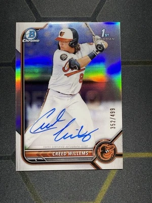 2022 Bowman #CPA-CW Creed Willems Chrome Prospects Autographs Refractor /499 - Image 1 of 2