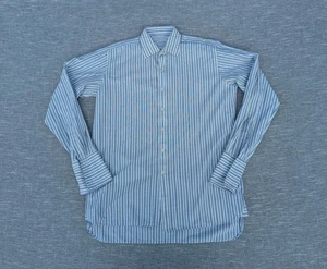Charles Tyrwhitt camicia uomo 16'' blu misto righe doppio polsino abbottonata - Foto 1 di 10