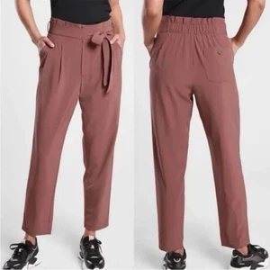 Athleta Skyline Pant II Stretch Paperbag Pants Women’s Size 0 Cognac Brown Belt - Picture 1 of 6
