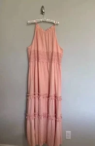 Curations Maxi Dress Tropical Peach Size 2X Lace Trim NWT Boho Cottagecore - Picture 1 of 5