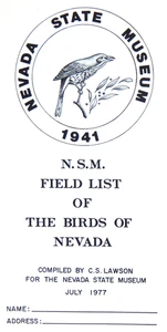 NEVADA STATE MUSEUM FIELD LIST OF THE BIRDS OF NV 1941 1977 BOLSILLO SIN USAR DE COLECCIÓN - Imagen 1 de 5