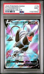 2020 POKEMON SWORD & SHIELD DARKNESS ABLAZE #178 FULL ART/HOUNDOOM V PSA 9 - Picture 1 of 2