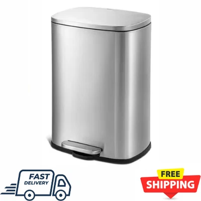 13 Gal. Stainless Steel Kitchen Trashcan, Step-on, Rectangle - Image 1 of 4