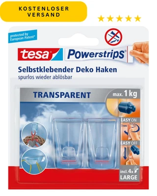 tesa Klebehaken für Glas transparente Powerstrips Fenster & glatte Oberflächen - Bild 1 von 4