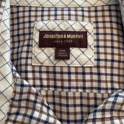 Johnston & Murphy Navy & Brown Checkered Button Down Long Sleeve Shirt XXL - Image 1 of 4