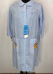 Vintage 60er 70er blau kariert kariertes Kleid bestickt Blumen Oma Cottagecore - Bild 1 von 16
