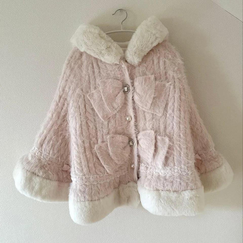 [Excelente Estado] Poncho de Piel Tejido Doble Cinta LIZ LISA Rosa De Japón Foto 1 de 3