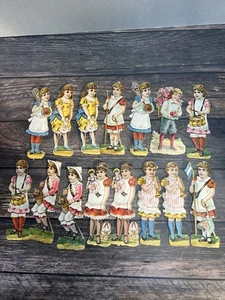 Antique Victorian Die Cut Paper Scraps, Children  With Toys, Musical Instruments - Picture 1 of 10