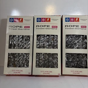 Vintage 3 Boxes NEW Christmas Garland Silver Rope Tinsel 36 Ft Frankie - Picture 1 of 7