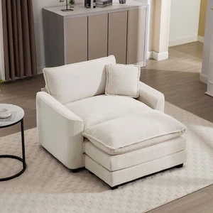 Comfortable Single Chair Deep Seat Sofa With Footstool With One Pillow, Accent C - Picture 1 of 12