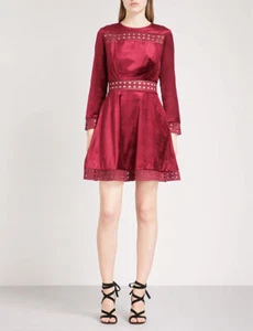 TED BAKER Lullita velvet geo lace fit&flare full skirt skater dress boho 4 14 L - Picture 1 of 8